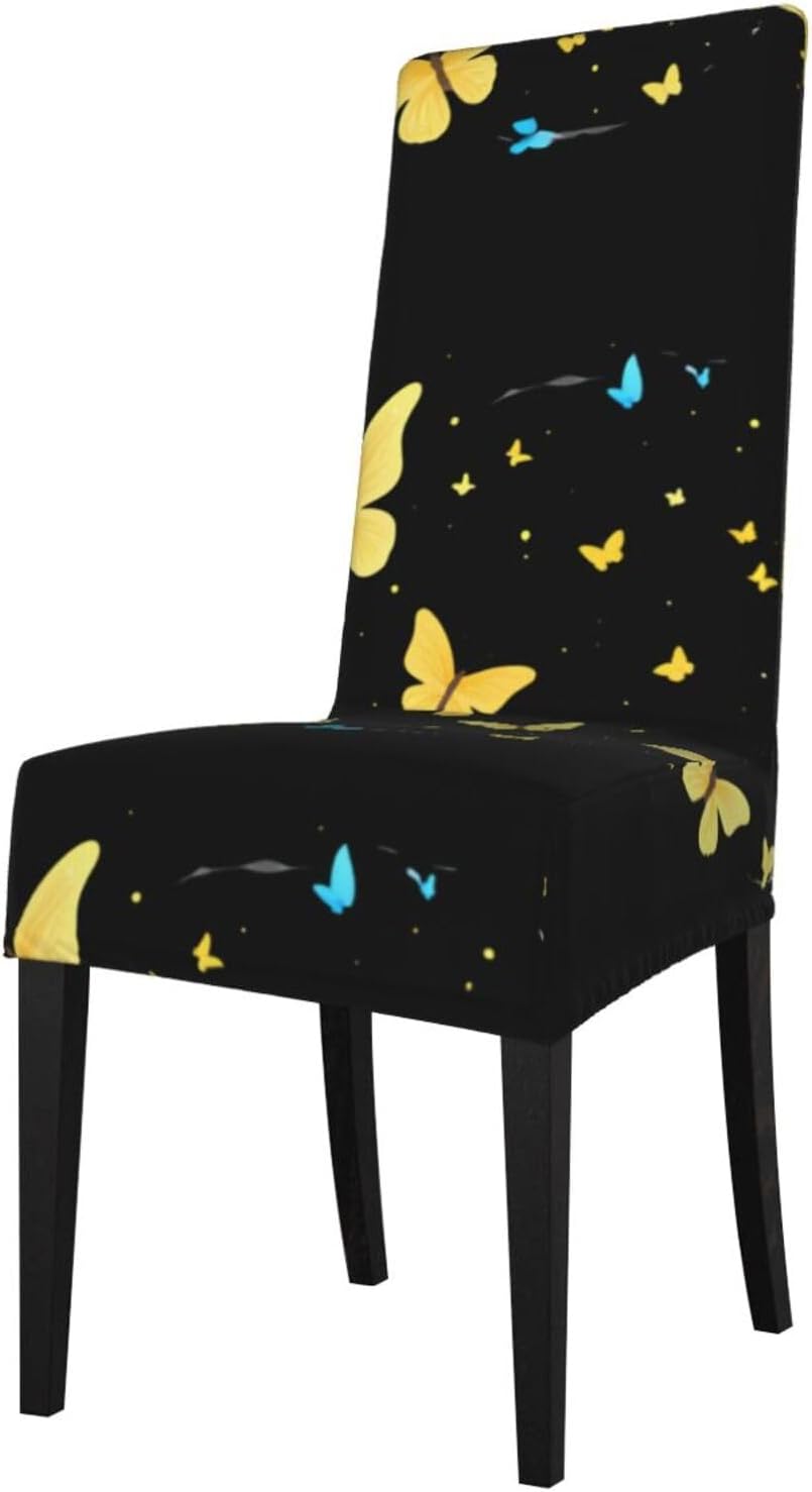 Butterflies in The Night Sky Prints Protection Cover for Dining Chair – Stretchy & Wrinkle-Resistant Chair Throw Covers for Dining Room, Hotel, and Event Decor