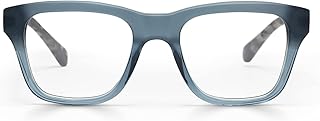 Kvetcher Narrow Premium Readers for Women and Men | Square Eye Glasses | Transparent Grey Teal Front with Black Tokyo Temples | 3.00