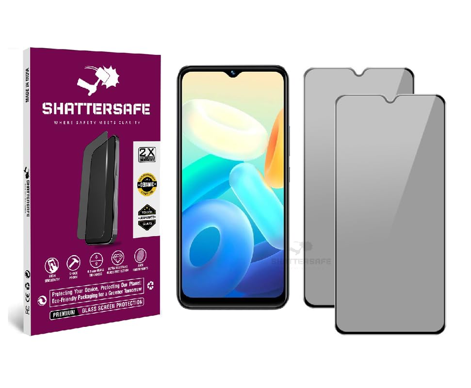 Image of Anti-Spy Privacy Tempered Glass Compatible For Vivo Y02 / Y02T / Y02s [Pack of 2]. 9H Hardness, Anti-Scratch, Edge-to-Edge Protection With Easy Installation Kit & Case Friendly Fit.