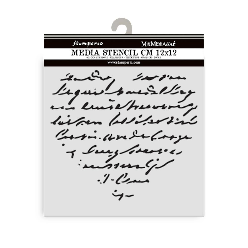 Stamperia - Thick Stencil for Scrapbooks, Albums, Cards, Bullet Journals, and More, Flexible Material, Easy to Clean, Perfect for Crafts and Gifting (Family, Heart with Writing)