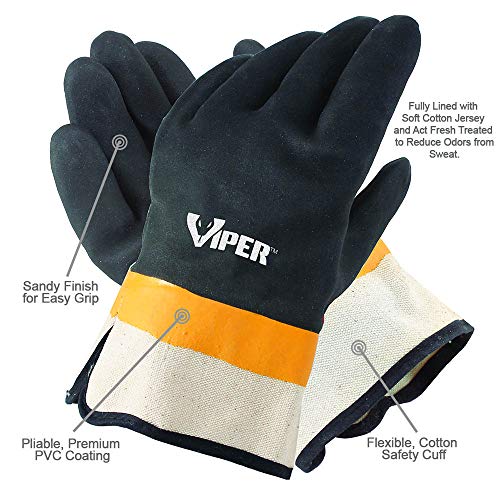 Galeton Viper Double Coated Pvc Gloves Safety Cuff Black (Pack Of 12) 7110,Large #TOP3