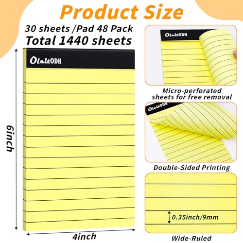 Image of Oleitodh 4x6 Notepads - 48 Pack Yellow Memo Pads Small Writing Pads with Perforated Lined Pages, Mini Note Pads 30 Sheets per Lined Note Pads 4x6, Pocket Notepads for Office School Home Supplies