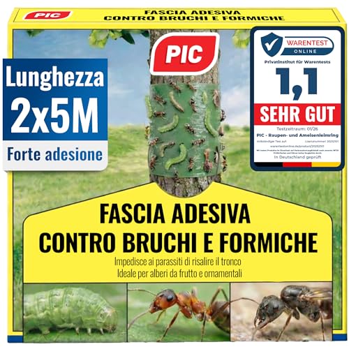 Contenuto della fornitura: la colla PIC per la protezione del tronco degli alberi da frutto comprende una striscia di colla atossica per alberi da frutto lunga 10 m, comprensiva di filo di ferro per il montaggio immediato, sufficiente per circa 22 alberi (per una circonferenza di 45 cm).