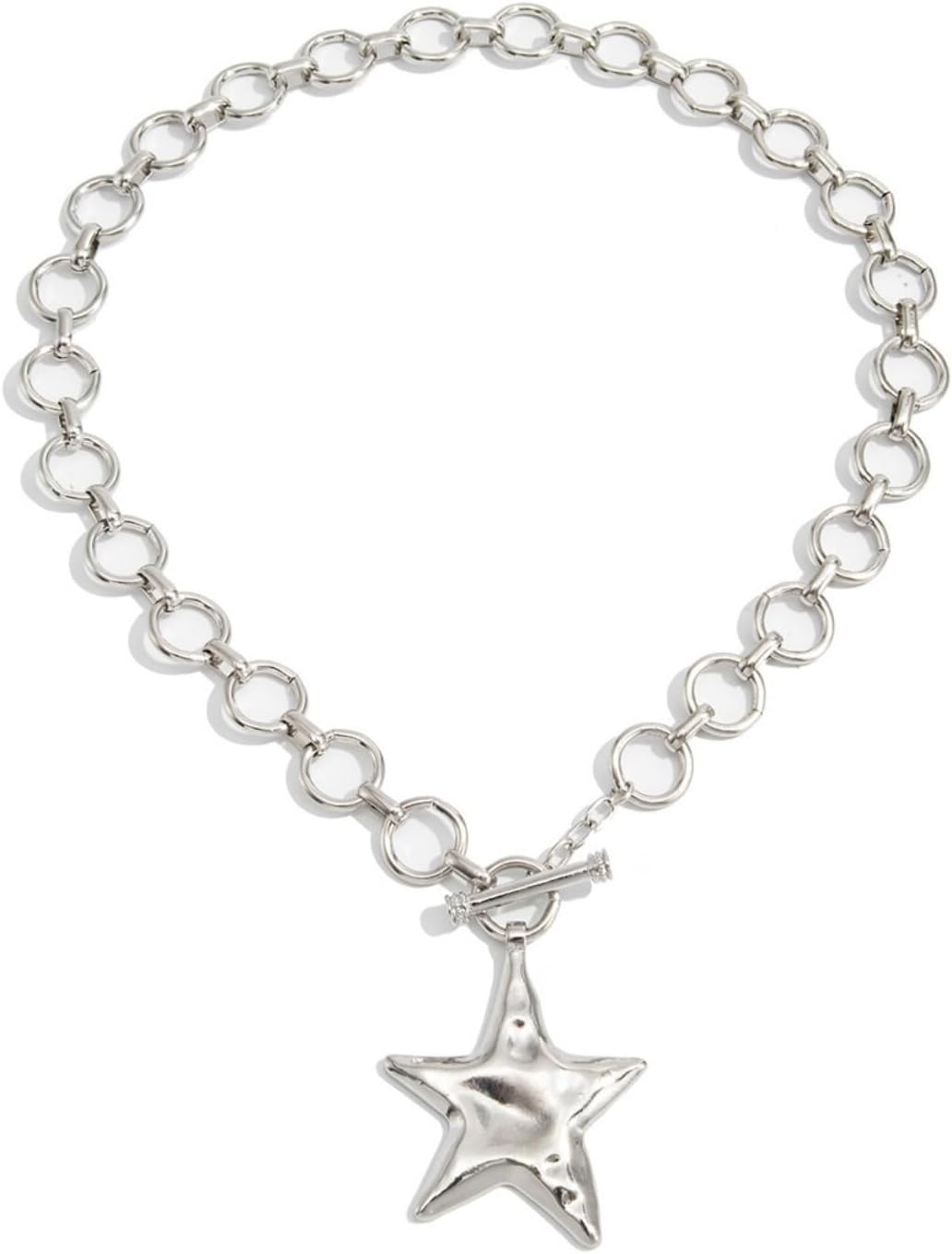xuzhiyuan Unique Chunky Star Pendant Necklace Vintage Hammered Bold Star Thick Chain Necklace Punk Statement Jewelry for Women