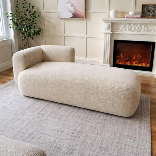 Image of Boucle Fabric Upholstered Samuel Diwan, Couch, Chaise Lounge, Settee, Sofa, Chaise Lounge, Beige