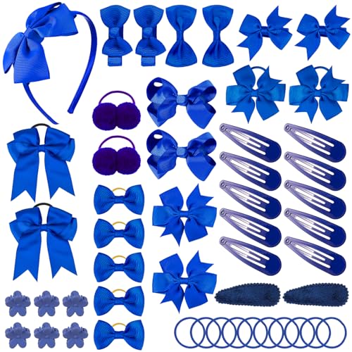 FRIUSATE 50Pcs Blue Bow Girls School Hair Accessories Hair Clips Kit (Blue)