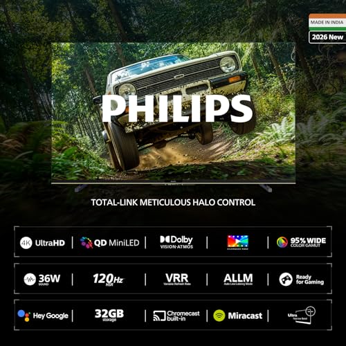 Image of Philips 138 cm (55 inches) 4K Ultra HD QLED Smart QD-Mini LED Google TV 55MLED610 /94
