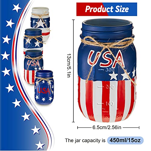 4 Pieces American Flag Mason Jars Americana Decor 4Th Of July Decorations Mini Tiered Tray Decor Set Patriotic Decorations Rustic Mason Jar Centerpiece For Table Shelf Home Kitchen Decors Gift Ideas #TOP1