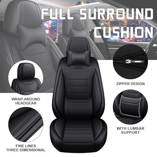Image of Car Seat Cover Full Set for Toyota Camry Hybrid Seat Covers 2007-2024, Nappa Leather Waterproof Seat Covers For Cars, Airbag Compatible, Universal Automotive Seat Covers(Luxury Full Set /Black)