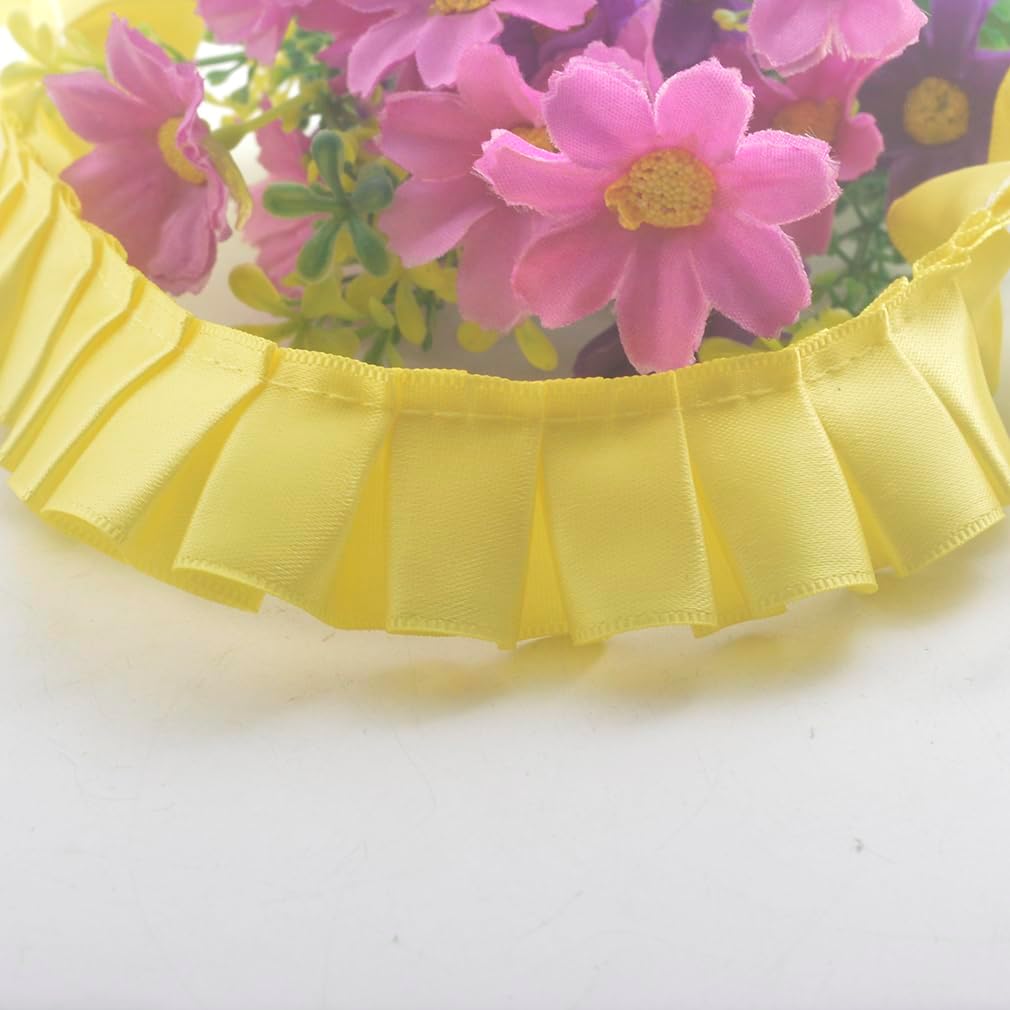 10 Yards Satin Ruffle Trim Fabric Trims 1 inch Wide Ruffle Stretch Elastic Edging Trim Pleated Fabric Lace Ribbon for DIY Dress Headwear Decoration and Gift (Yellow)