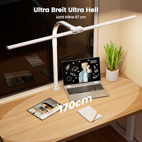 SIBRILLE Doppelkopf Schreibtischlampe LED Dimmbar, Klemmbar Monitor Lampe Tageslichtlampe für Büro, Augenschutz PC Lampe Tischlampe mit Schwanenhals-Weiß