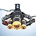 Produktbild Scheinwerfer LED Stirnlampe Licht Scheinwerfer Wiederaufladbare Wasserdichte 6000 Lumen Helle LED Scheinwerfer Taschenlampe Zoomable Für Patrol Höhlenforschung Camping Nachtfischen (Drei Köpfe) Schein