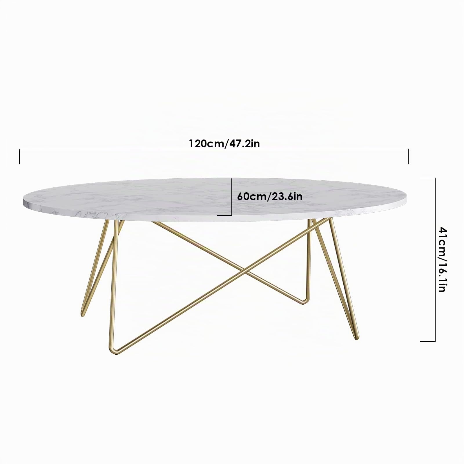 FirFurd Table Basse Ovale Effet Marbré, Table à Café Pieds en Métal Doré