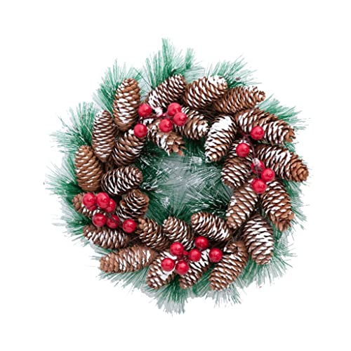 Couronne de Noël de 50 cm aux finitions soignées avec grandes pommes de pin et baies végétales