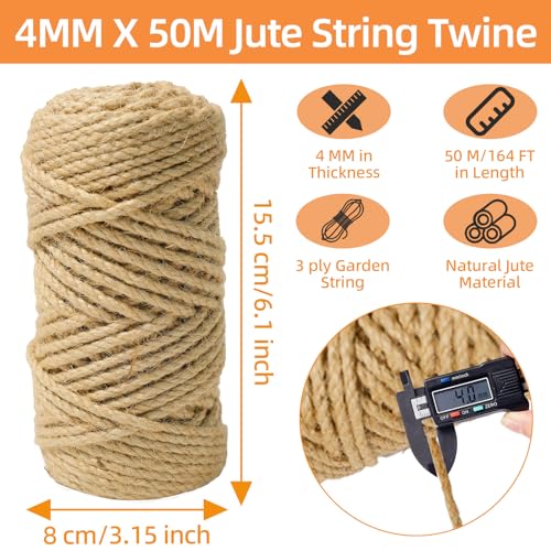 Natur Juteschnur Kordel, 50m 4mm Garten Kordel Juteschnur Reißfest, Natur Sisalseil für Kratzbaum, Gartenschnur Paketschnur Bastelschnur für DIY Basteln, Haushalt Garten Dekoration, Geschenkverpackung
