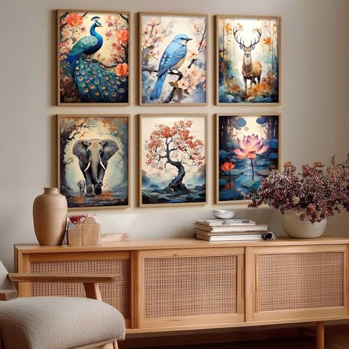 Image of Kotart Premium Digital Traditional Art Paintings with Frame for Home Decor | Painting for Wall Decoration | Wall Painting for Living Room Bedroom Hotel Wall Decor | Pack of 6 (10x13, wall decor for living room)