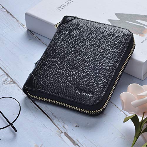 Easyoulife Womens Credit Card Holder Wallet Zip Leather Card Case RFID Blocking (Black) - Thumbnail 2