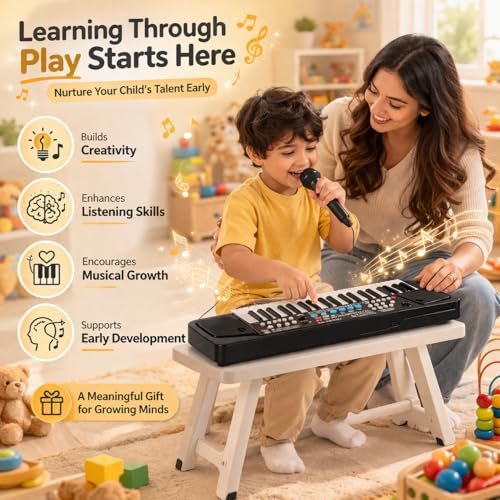 Image of BigFun Kids Piano Keyboard with Mic (1 Year Warranty) | 37 Keys, 8 Rhythms, 8 Tones & 6 Demo Songs | Electronic Musical Toy for Boys & Girls Age 2-9 | Educational & Recording Musical Toy