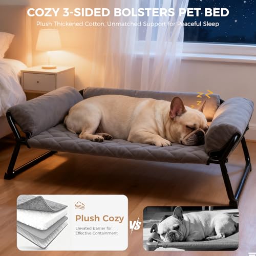 Lekespring Erhöhtes Hundebett Outdoor, Atmungsaktiv & Gepolstert, Stabiles X-Metallgestell, Waschbarer Bezug, Ganzjahres Hunde-Liege für Innen & Außen, Größe M, Grau