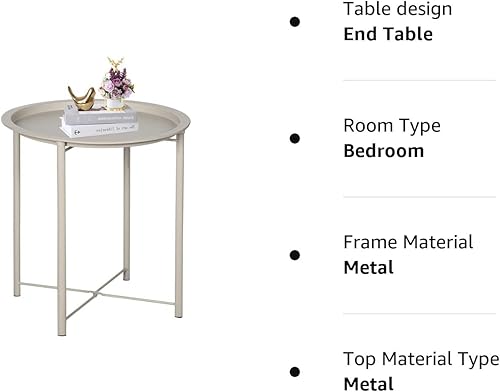 Miniatura 10 de VECELO Mesa auxiliarauxiliar, plegable, redonda, de metal, antioxidante, impermeable, para exteriores o interiores, bandeja para sala de estar,