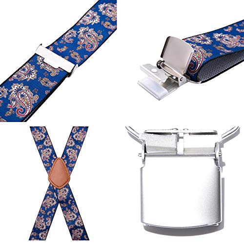 Bioterti Men’s Heavy Duty X- Back Suspenders-Adjustable Size, Long & Elastic Braces (Navy Paisley) #TOP2