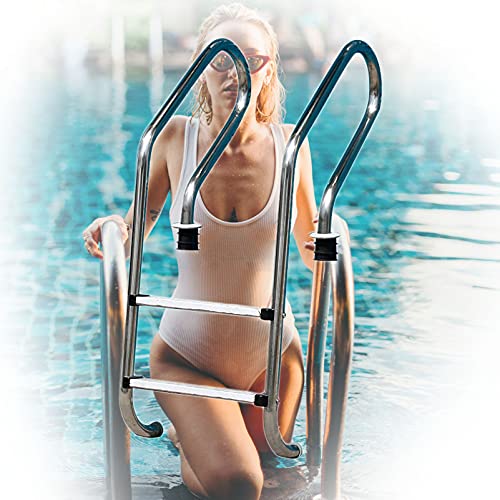 Lsoiup Edelstahl Poolleiter Poolleiter für 4,36-Fuß-Pool 304 Edelstahl 2-stufige Salzwasser-Poolleiter mit Rutschfester Matte, eingebettete Pooltreppenleiter