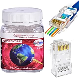 50 Pack CAT6 RJ45 Connectors Pass Through Network Modular Ehternet Plug 8P8C 3 Prong Ends