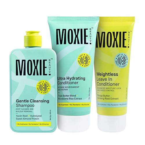MOXIE BEAUTY (Just-The-Essentials Wavy Trio) - Gentle Cleansing Shampoo -200 ml, Ultra Hydrating Conditioner - 175 ml & Weightless Leave In Conditioner 120 ml