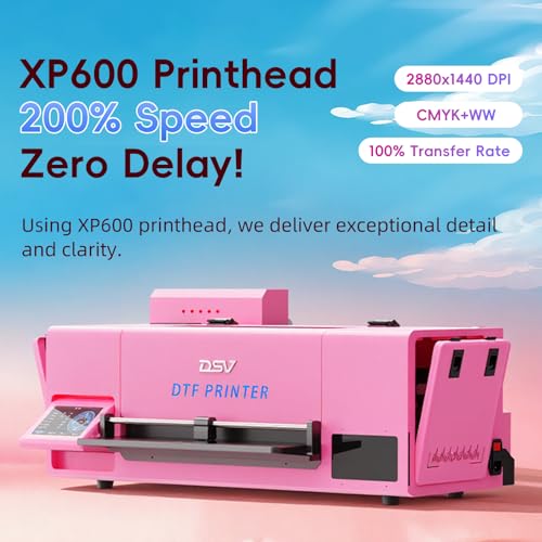Image of DSV A3 F1080 DTF Printer (XP600 Gen2)-24 /7 Auto-Maintenance&Printhead with Moisturizing Fluid, Anti-Clog, 2X Speed vs L1800 /R1390,White Ink Circulation,2-Year Ink (Pink, Printer+Oven+Laptop)
