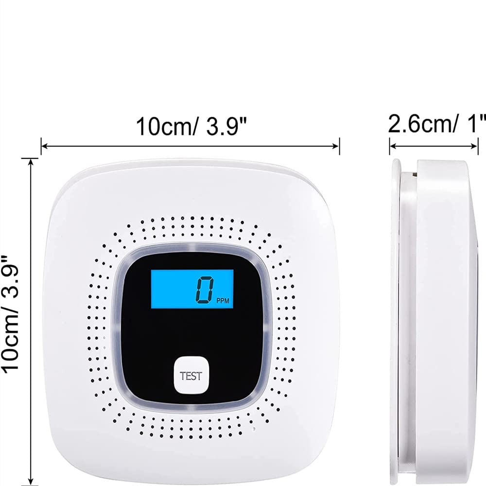 OBEST Detector de monóxido de Carbono, CO Alarma con Pantalla Digital y Funcionamiento con batería reemplazable, con botón de Prueba y indicador de Estado LED