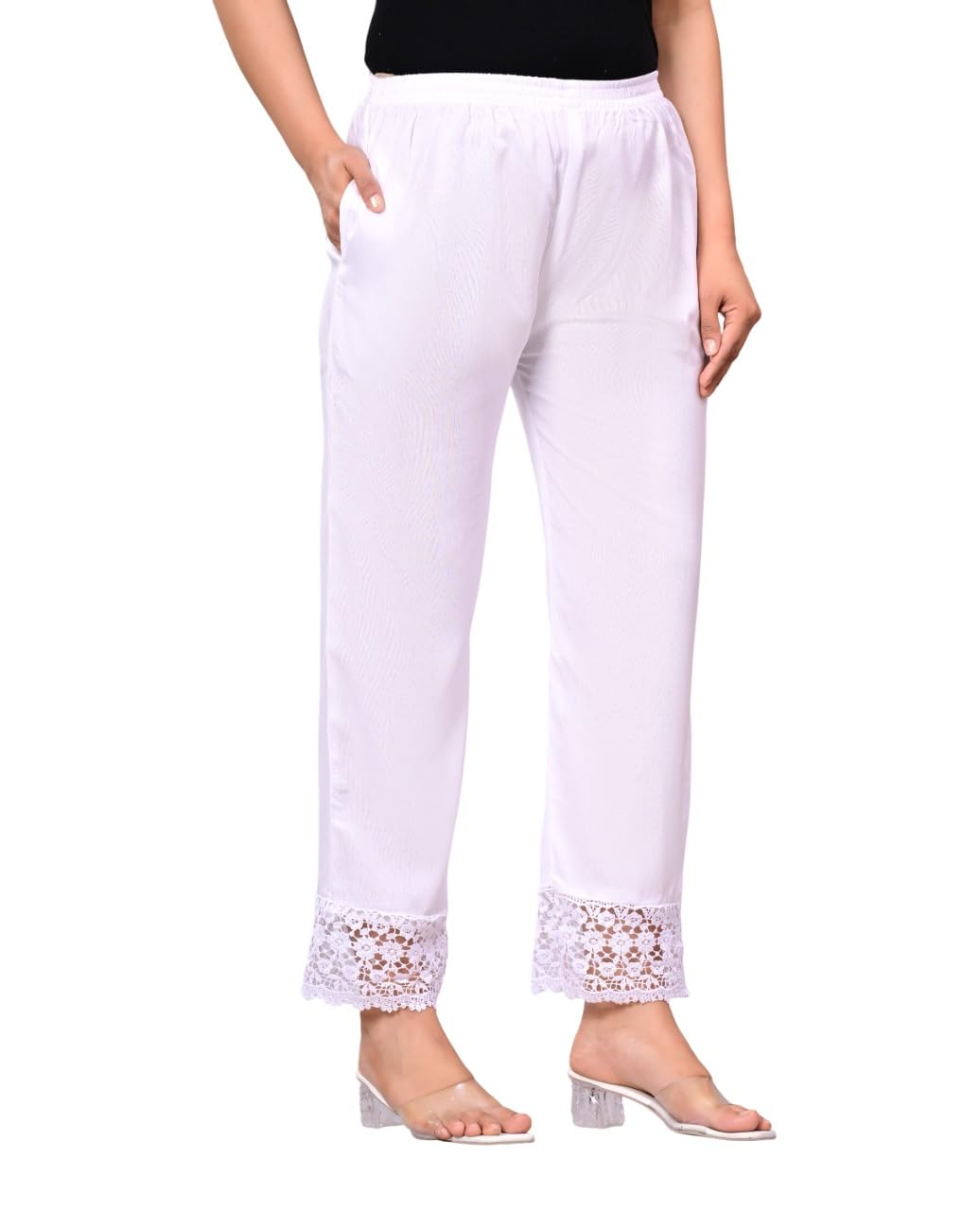 Women's Rayon Solid Regular Fit Trouser Pant Palazzo Bottom Wear with Lack Work-picture-36