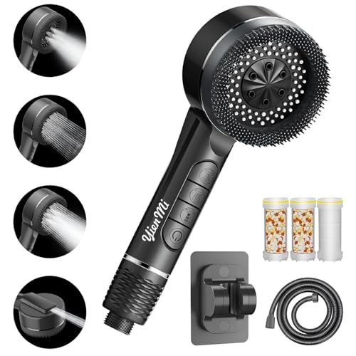 Duschkopf mit Filter, Hochdruck Handbrause mit Filtration in 8 Schichten, 4 Strahlarten-Duschbrause mit Stoppfunktion, mit 1.5M Brauseschlauch und Ständer, für Hartes Wasser/Bakterien/Rest-Chlor/Grau Duschkopf mit Filter, Hochdruck Handbrause mit Filtration in 8 Schichten, 4 Strahlarten-Duschbrause mit Stoppfunktion, mit 1.5M Brauseschlauch und Ständer, für Hartes Wasser/Bakterien/Rest-Chlor/Grau