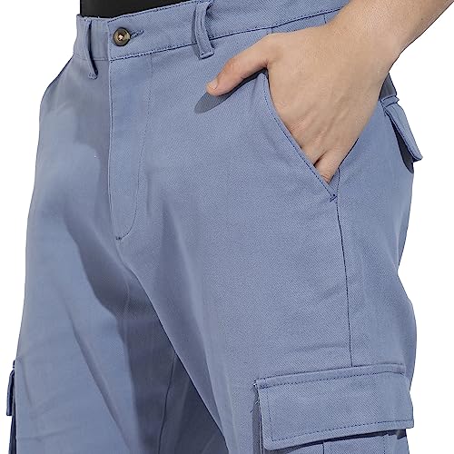 Image of CAHOOT Men's Cuffed Hem Cargo Trousers for Casual Wear | 6 Pockets | Regular Fit | Button Closure | Cotton Poly Cargo Pant Crafted with Comfort Fit for Everyday Wear