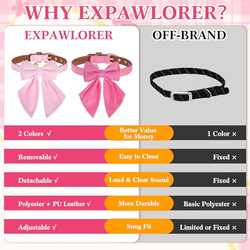 EXPAWLORER 2 Pack Small Dog Collar with Cute Bow Tie & Bell - Soft Durable PU Leather Girl Puppy Collar for Small Dogs, Adjustable Metal Buckle for Female Pets, Pink & Rose S by EXPAWLORER - Used condition - Image 5