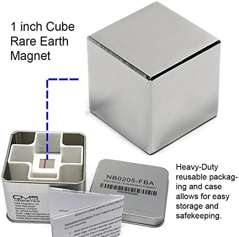 CMS Magnetics Super Strong 1" Cube Neodymium Magnets in a Tin Box for Added Safety | Rare Earth Magnets as Stud Finder and Science Project Magnets
