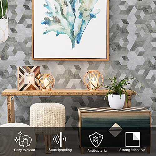 Colamo Luxury Peel And Stick Backsplash,Faux Stone Large Hexagon Tile,Stick On Accent Wall,Geometric 3D Design,Waterproof Self Adhesive Smart Marble Tile For Kitchen,Bathroom,Living Room(1Pcs,Grey) #TOP4
