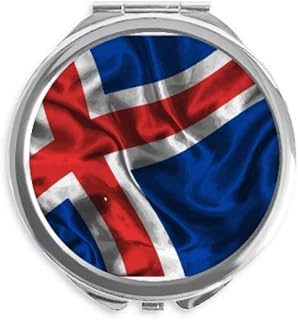 Silk Texture Iceland Flag Pattern Hand Compact Mirror Round Portable Pocket Glass