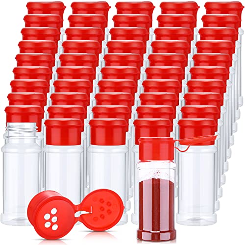 50 Pcs Plastic Spice Jars Bottles Spice Containers with Lid Seasoning Shaker 3.3fl Oz/100ml for Storing Herbs Powders Kitchen Camp