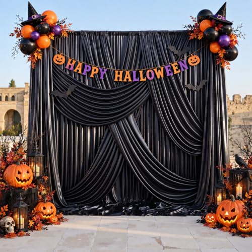10x12FT Black Sequin Curtains Backdrop, Wrinkle Free Fabric for Halloween