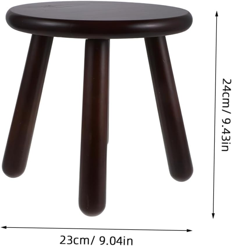 Healifty Solid Wood Step Stool Small Round Sitting Stool 9.5" Walnut Color with Four Legs for Bathroom Kitchen and Indoor Plant Stand
