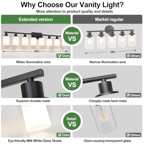 Image of MOKATNG 8-Light Bathroom Light Fixtures, Vanity Light with Milky White Shades, Matte Black Bathroom Light Fixtures Over Mirror, Modern Bathroom Wall Lamp for Mirror Living Room Cabinet Bedroom
