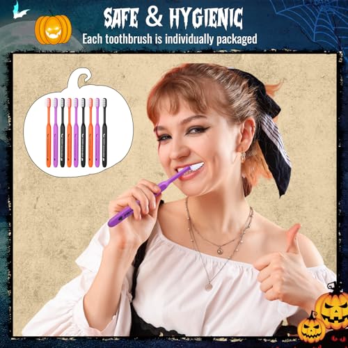 Willinglong 48 Pcs Happy Halloween Toothbrushes, Individually Wrapped Toothbrush for Giveaways, Halloween Toothbrushes Spooky Dental Care Trick or Treat