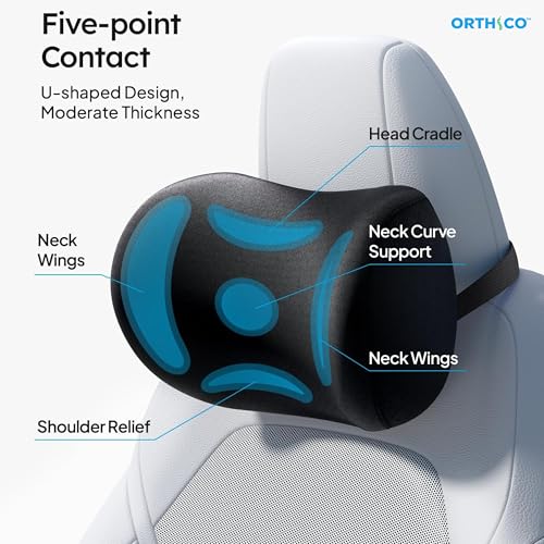 Image of Car Neck Rest Pillow Pack of 2, Memory Foam Ergonomic Neck Pillow for Car Seat Head Support, Universal Neck Rest for Car Driver Or Passenger, Black, 1 Year Warranty