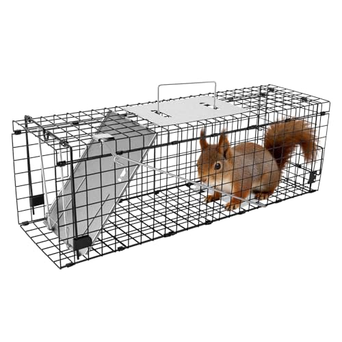 APXL Squirrel Trap Heavy Duty Folding 24" Live Animal Trap - Squirrel Cage with Oversized Wide Trigger Pan - Rabbit Trap Outdoor/Have a Heart Animal Trap/Catch Release Trap for Small Animals