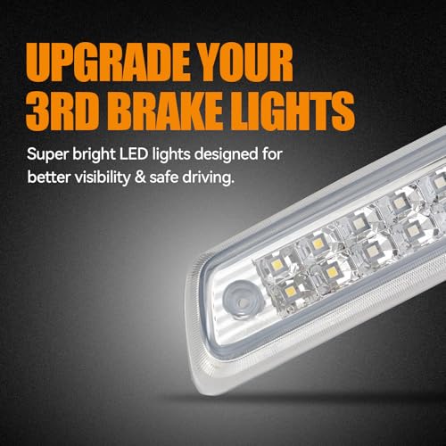 Image of Third 3rd Brake Light LED High Mount Stop Light for 2009-2014 Ford F150, 10-14 Lincoln Mark LT, Rear Center Cab Roof Tail Cargo Lamp, NOT FIT SVT Raptor&Models with Hill Descent Control (Chrome)