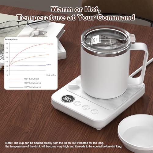 Image of Felibeaco Coffee Mug Warmer & Mug Set for Desk, Smart Coffee Cup Warmer with 16oz Heated Mug, Cup Heater with Auto Shut Off for Office /Home, Coffee Gifts for Women /Men /Dad on Father's Day, White