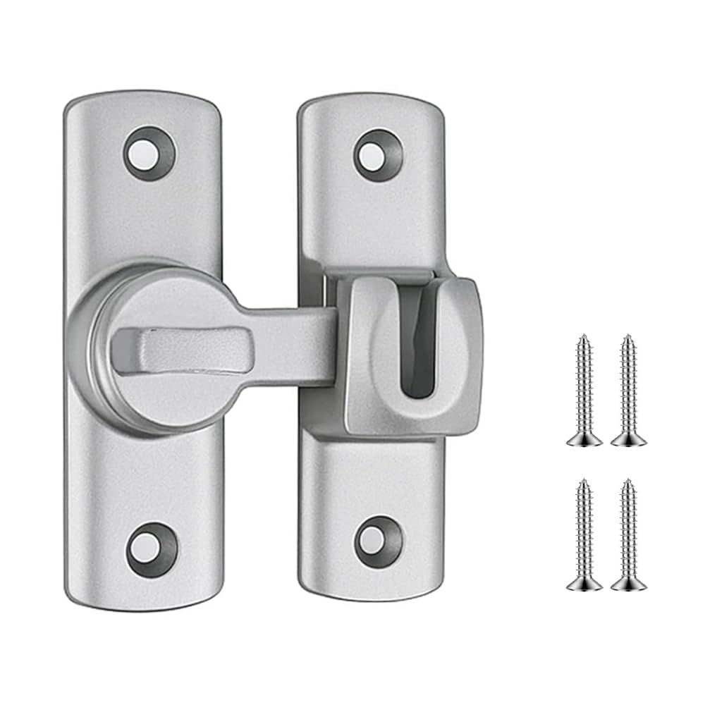 Chlotmio Silvery Sliding Door Latch 90/180 Degree Flip Barn Door Latch Right Angle Safety Gate Latches Lock With Screws For Interior Doors Cabinets Bathroom Garage Garden Window