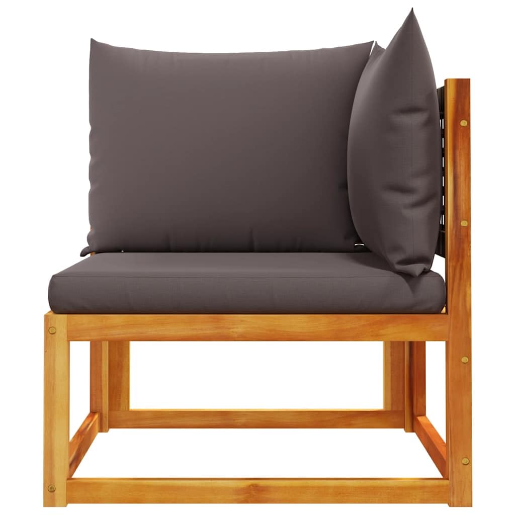 Narożnik ogrodowy z poduszką, drewno akacjowe i rattanowe, odporna na warunki atmosferyczne, 65 x 65 x 65 cm, szara, polirattanowa sofa z tapicerką, balkon, taras, przytulna, trwała