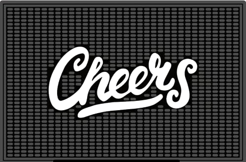 Highball & Chaser Premium Custom Bar Mat 18in x 12in 1cm Thick Durable and Stylish Service Bar Mat for Spills, Coffee, Bars, Restaurants, Counter Top Dish Drying Mat (Cheers)