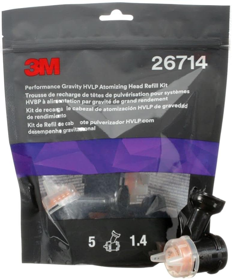 Image of 3M Performance Gravity HVLP Atomizing Head Refill Kit, 26714, Size 1.4, Orange, for use with Performance Spray Gun and PPS 2.0 Paint Cups, (Pack of 25)